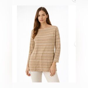 Lauren Ralph Lauren Striped Gold Sweater Boatneck Metallic Tunic Linen/Silk